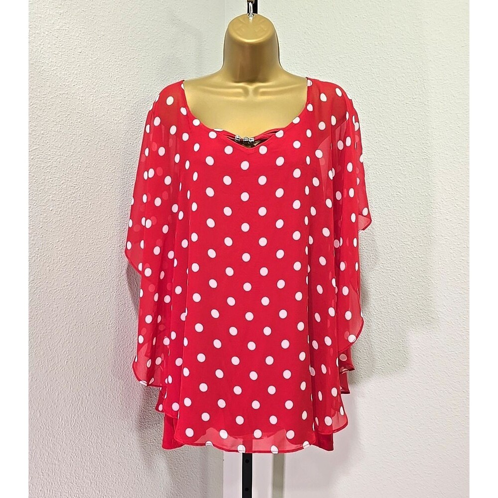 Cato Red Polka Dot Blouse Womens 22 24 Butterfly Sleeve Boho Fairy Party Office